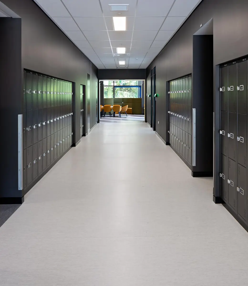 Black Metal Lockers in Corridor