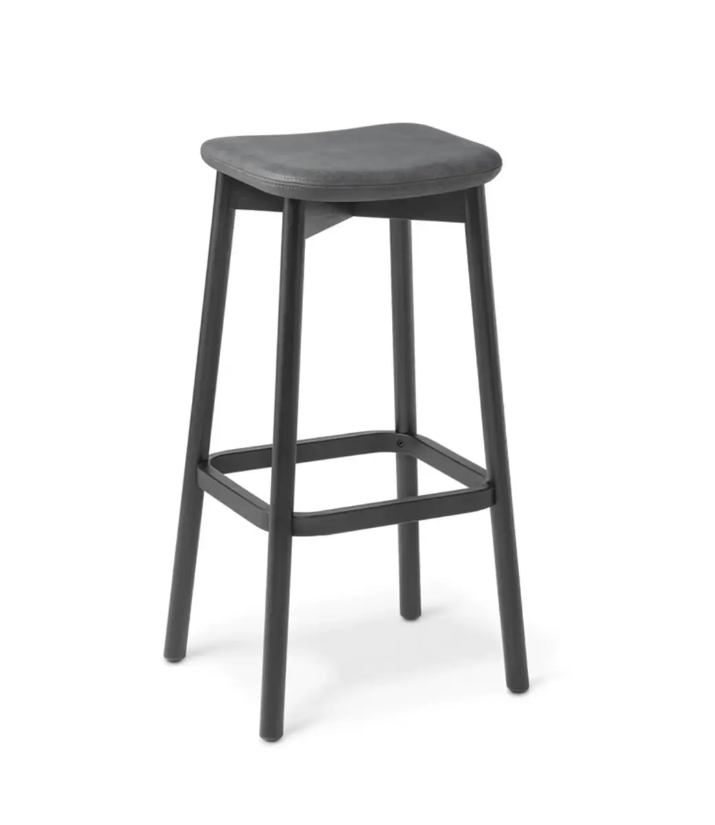 Orlo Bar Stool Black Ash Seat Upholst Pelle Onyx